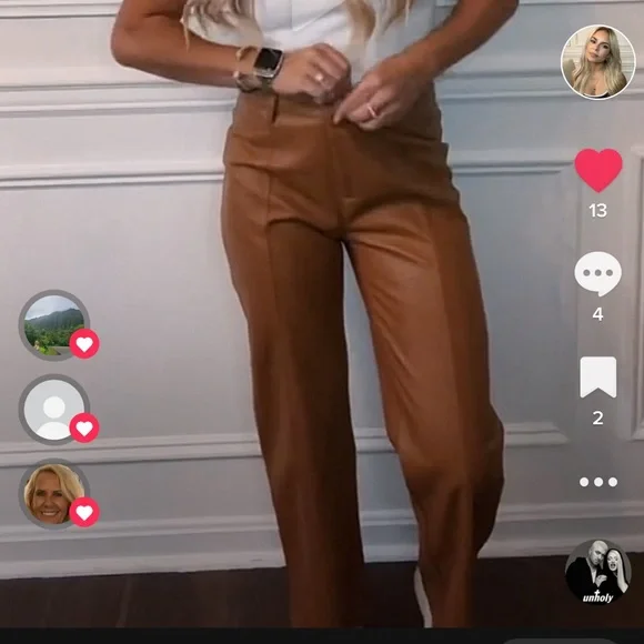 Faux leather pants - brown leather tan leather - Picture 2 of 9